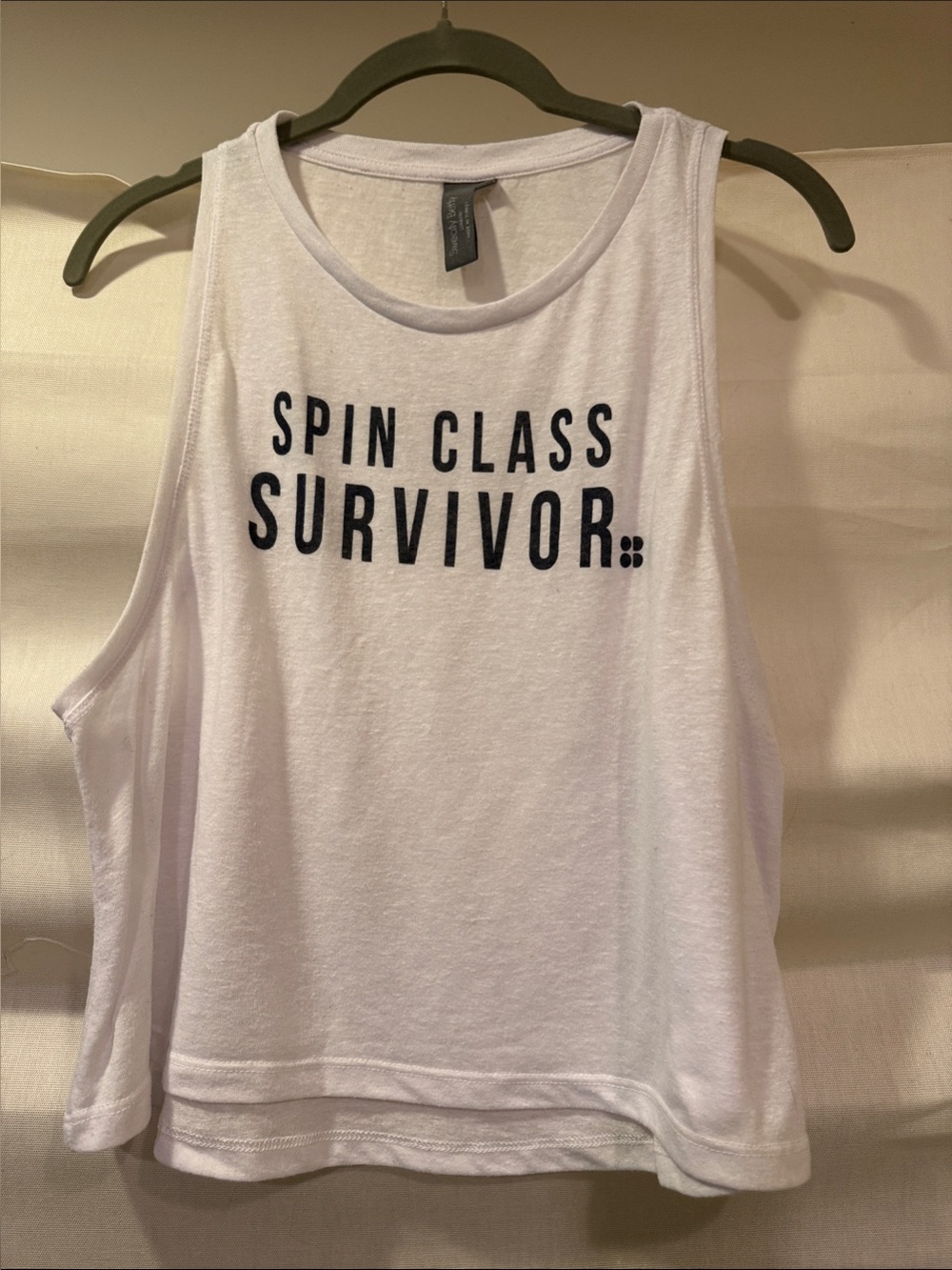 Sweaty Betty White Tank with Black "Spin Class Survivor" Print Size S